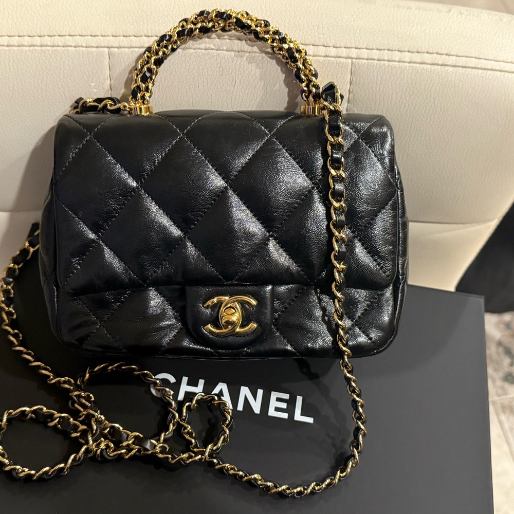 Chanel top handle mini classic flap lambskin